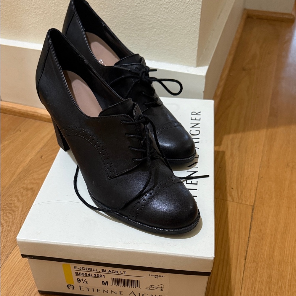 Etienne Aigner Black Lace-Up Heels